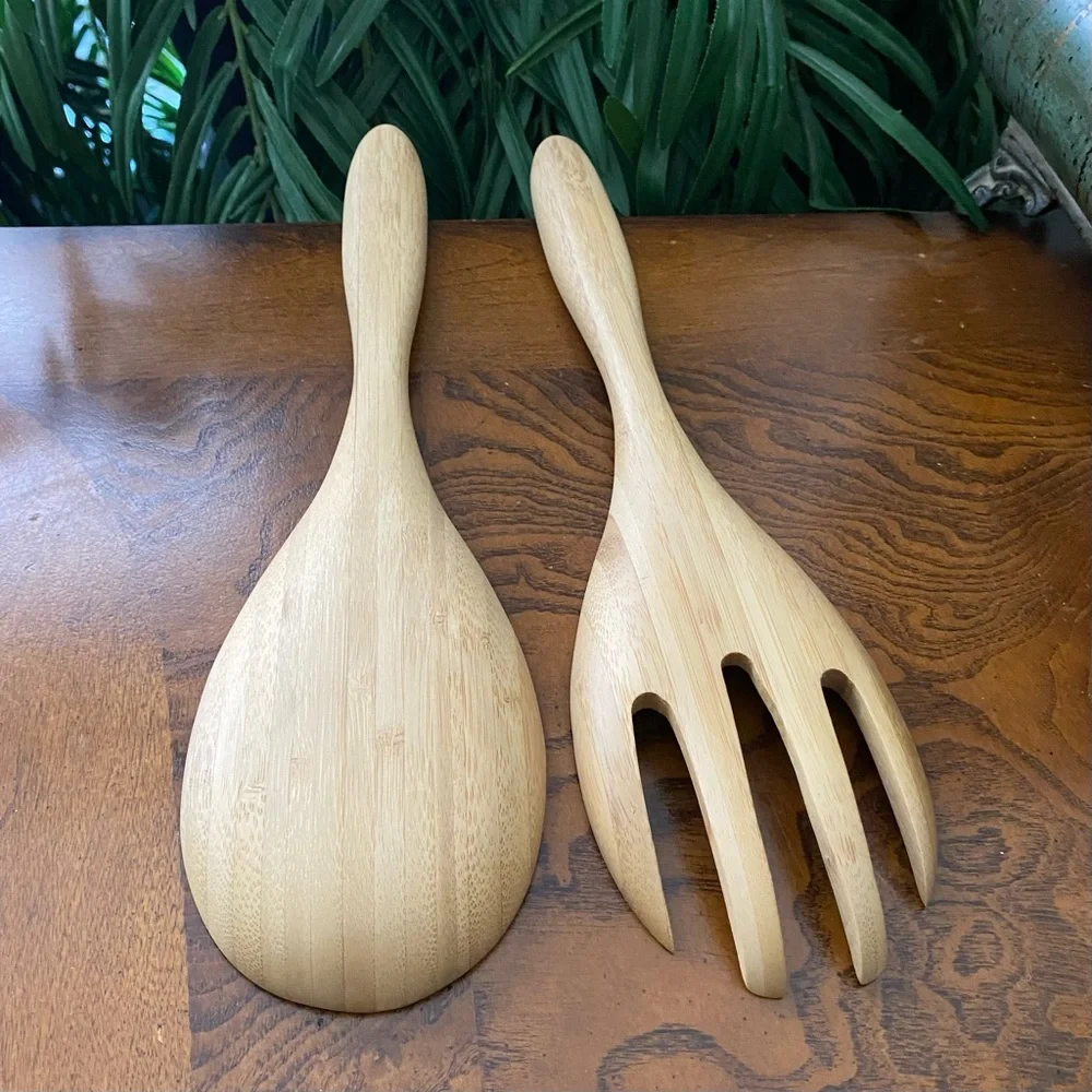 Island Bamboo Salad Serving Bowl with Utensils